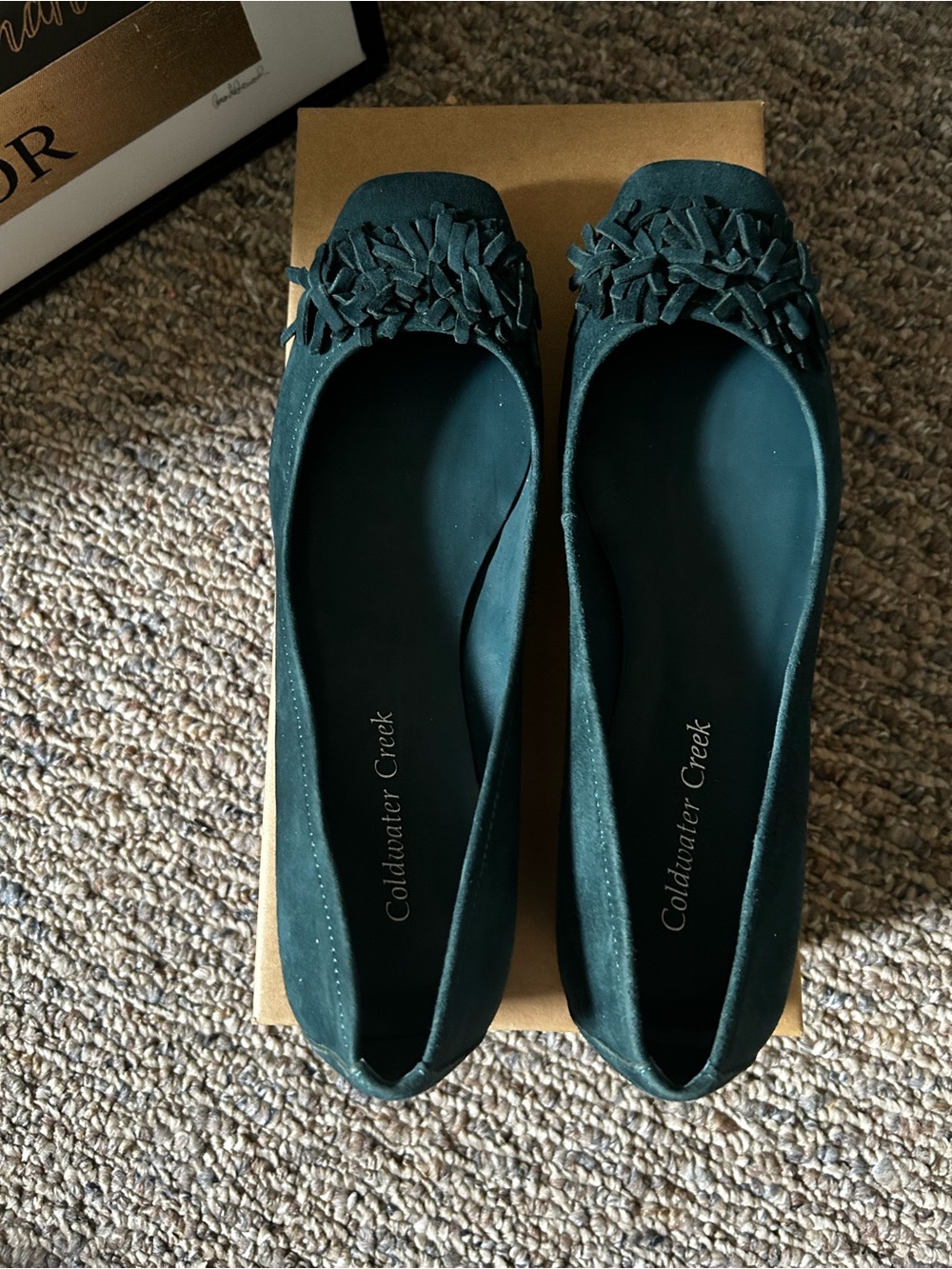 Coldwater Creek Teal Satin Fringe Ballet Flats, NWT Size 8.5M - Picture 5 of 7
